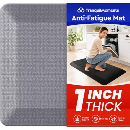 Grey Extra Thick Anti Fatigue Kitchen Floor Mat - 72"L x 20"W x 1" Thick, Supportive Standing Desk Mat