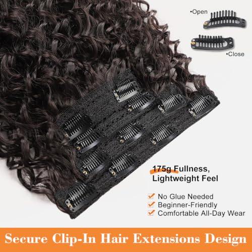 Black Brown 20 Inch Curly Clip-In Hair Extensions - 4 Pieces