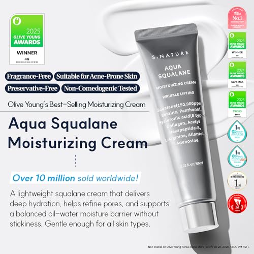 S.NATURE Pore Refining Moisturizer 2.02 fl oz – Squalane Hydrating Cream for Dry & Sensitive Skin