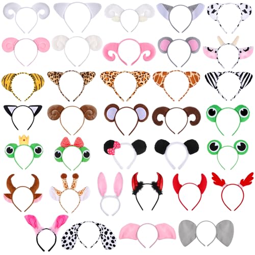 35 Pcs Animal Ears Headbands for Kids & Adults - Zoo Jungle Cat Hair Accessories
