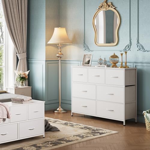WLIVE White 7-Drawer Dresser & TV Stand for Bedroom Storage