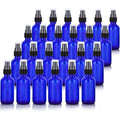JUVITUS 2 oz Cobalt Blue Glass Boston Round Black Treatment Pump Bottle (24 Pack) + Travel Size Foamer for Soap