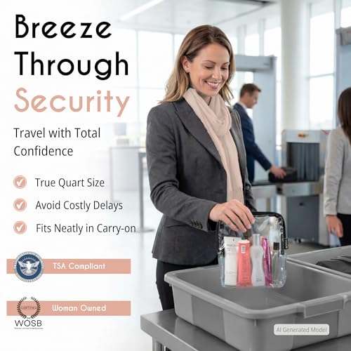 Black TSA Approved Toiletry Bag - Clear Quart Size 4-Pack for Travel & Organization