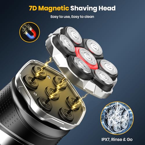Black 7D Head Shaver for Bald Men with Travel Case - Electric Razor