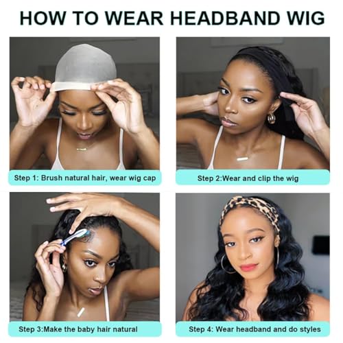 Justres Black 12 Inch Body Wave Headband Wig Human Hair Glueless Brazilian Virgin