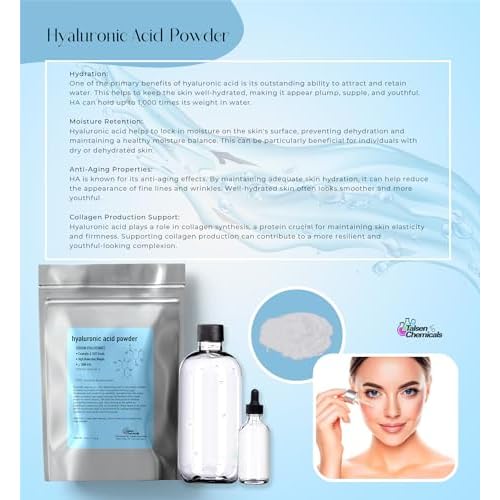 Pure Hyaluronic Acid Powder (0.52 oz. / 15 Grams) 1800 kDa+ for Skin Cosmetic Grade, Hyaluronic Acid High Molecular Weight Powder, DIY Hyaluronic Acid Serums