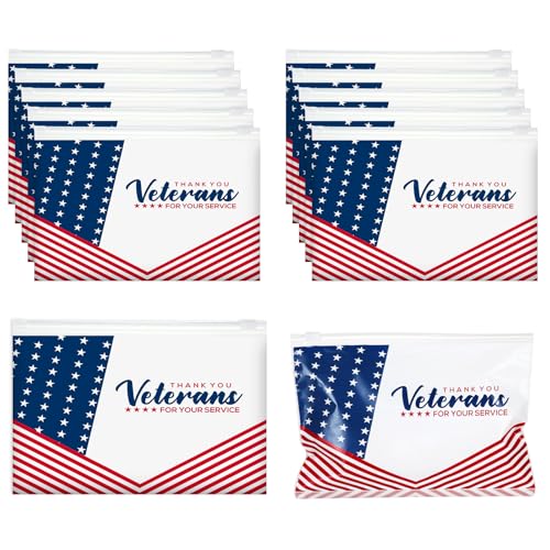 SilTriangle 100 Pcs Christmas Veterans Thank You Gift Bag Veterans Gift Bulk Red Blue EVA Cosmetic Bag American Flag Thank You for Your Service Patriotic USA Party Favors for Men Soldier