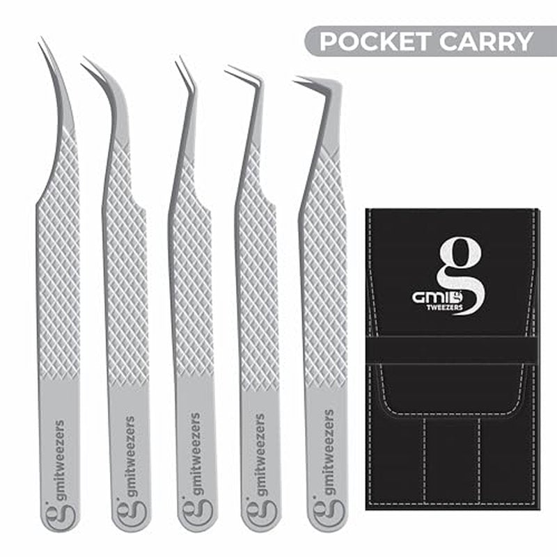 GMI Lash Tweezers - Set of 5 Eyelash Tweezers - Stainless Steel Eyelash Extension Tweezers - Multipurpose Lash Tweezers for Eyelash Extensions for Individual., T1122