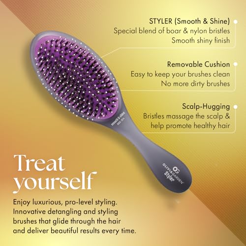 Olivia Garden OG Brush Collection Set - 3 Professional Hair Brushes with Detanglers & Styler, Black - 3-Piece Kit
