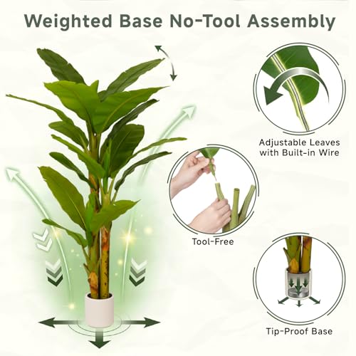 Loreviessa 7ft Artificial Banana Tree - Tall Faux Indoor Plant for Living Room & Office