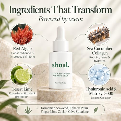 Australian Collagen Face Serum with Sea Cucumber & Hyaluronic Acid - Firming & Hydrating, 1 fl oz