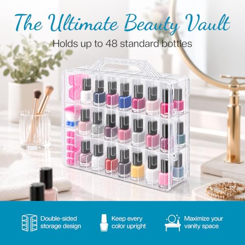 Nail Polish Organizer Case for 48 Bottles - Clear Travel & Storage Box