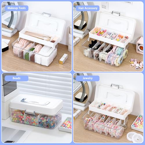 FABROK 2 Pack Portable Hair Accessories Organizer Box for Girls, Plastic, 12 Divisions