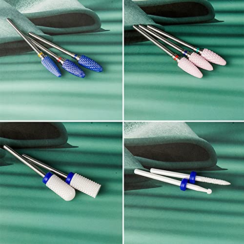 Feecy Nail Drill Bits Set Ceramic for Acrylic Nails Gel Polish Professional, 3/32 Inch Efile Nail Drill Bits Kit for Cuticle Safety Barrel Nail Art Tools with Holder, 10pcs (S10-B)