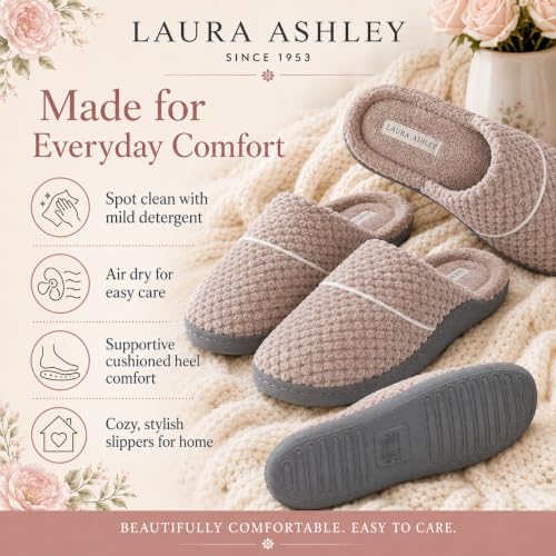Laura Ashley Women's X-Large Stone Spa Slip-On Rugged Scuff Slippers with Cushioned Insole
