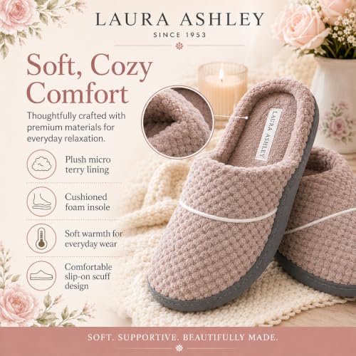 Laura Ashley Women's X-Large Stone Spa Slip-On Rugged Scuff Slippers with Cushioned Insole