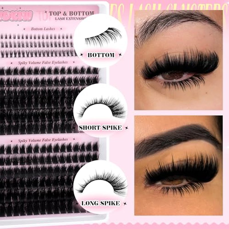 Fluffy Lash Clusters Kit with Bottom Lashes Spikes Cluster Eyelash Extension 10-22MM Volume Lash Extension Kit with Bond and Seal Lash Glue, Lash Tweezers DIY at Home for Beginner Eyelash Brush