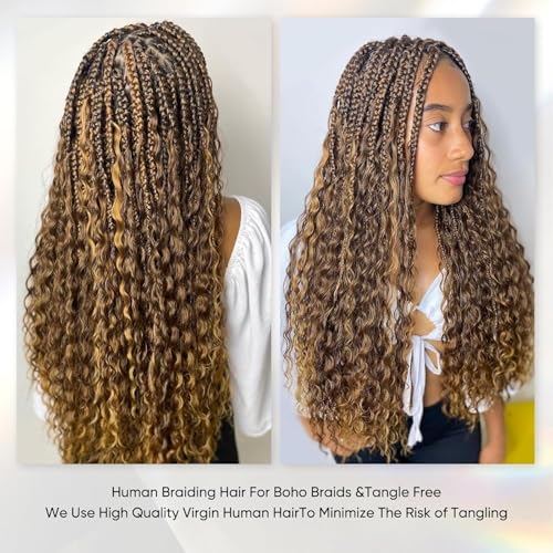 Anmanbeauty Human Braiding Hair 16 Inch 100g Ombre Curly Deep Wave Bundles - No Weft, Knotless & Boho Styles (4/27)