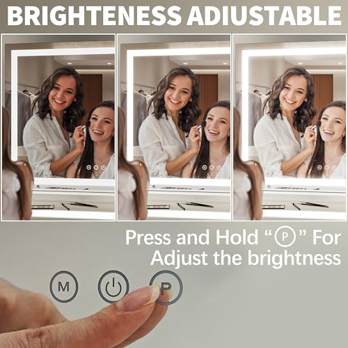 FENNIO 23x18 Inch White Vanity Mirror with Lights, Adjustable Brightness & 3 Color Modes