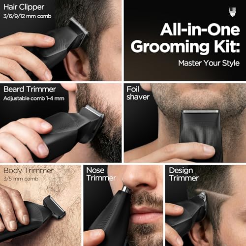 Yineel HC600 Beard Trimmer for Men, All-in-One Cordless Grooming Kit, Waterproof Electric Razor & Hair Clipper for Face Mustache Body Nose Hair Trimming, Precision Blades, Gifts for Men Barber