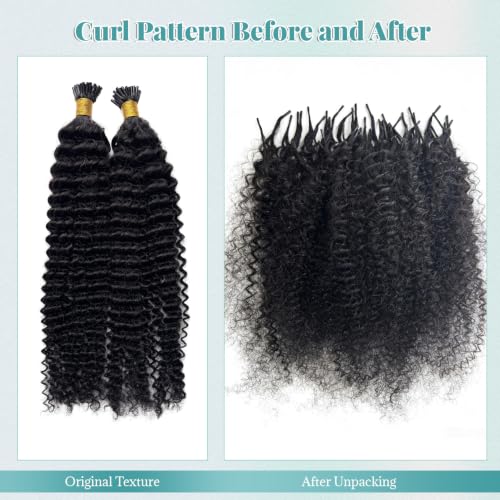 Kinky Curly I Tip Human Hair Extensions 22 Inch 50G - Natural, Thick & Full, Micro Link Method Variation #KC / 22 Inch-50G
