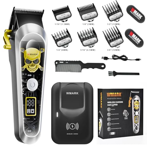 WMARK High Speed Professional Hair Clipper for Men Professional Cordless&Corded Hair Clippers with LCD Display 6 Guide Combs *1comb,Mens NG-130 (Silver)