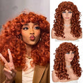 Copper Curly Wig for Women Long Afro Hair with Bangs - Bouncy Synthetic Fiber, Glueless, Daily & Cosplay