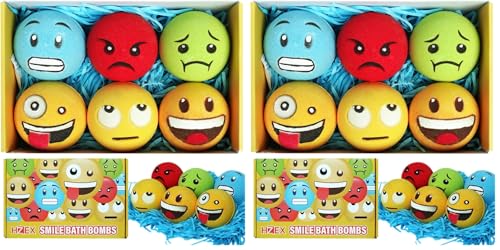 Large Emoji Face Bath Bombs Set of 12 – Handmade Spa Fizzies with Shea & Essential Oils