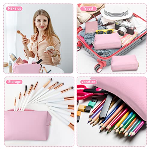 Gerrii 6 Pcs Preppy Patch Makeup Bag PU Leather Cosmetic Pouch Waterproof Cosmetic Pouch with Zipper Portable Travel Toiletry Organizer Bag Makeup Case Gift for Women Friends(Pink)
