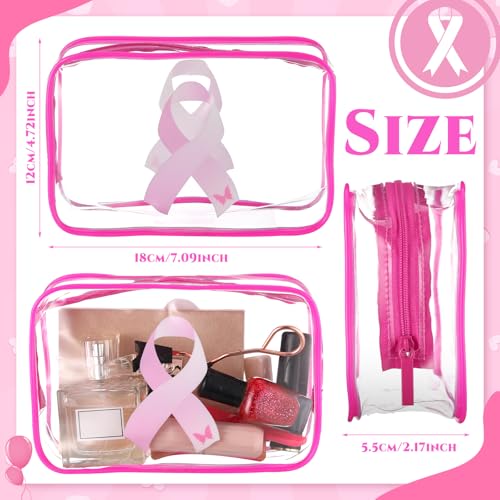 Breast Cancer Awareness Makeup Bag Set - 20 Clear Pink Ribbon Bags for Gifts & Travel