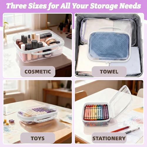 GigabitBest 3 Pack Deep Clear Hard Shell Zipper Cases with Handle (White) – L+M+S, TSA-Friendly