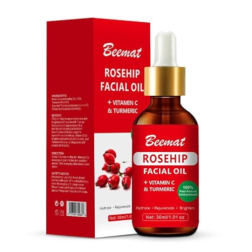 Rosehip Vitamin C Face Oil w/Turmeric 100% Natural Skin Care Facial Oil Cold Pressed Rosehip Oil for face For Brightening Hydrating & Rejuvenating 1oz/30ml