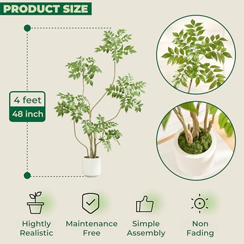 4FT Artificial Sumac Tree in White Pot - Real Touch Faux Plant, Indoor Decor