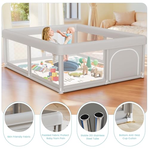 Besuhot Baby Playpen with Mat and Ocean Balls 50x50 Inch, Safe Indoor Outdoor Toddler Play Yard