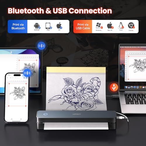 Portable Bluetooth Thermal Tattoo Printer - Wireless Stencil Copier with 10 Sheets