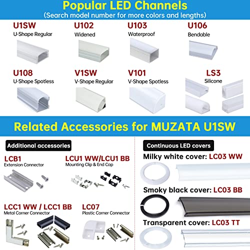 LED Strip Channel with Smoky Cover 2M 6.6FT Black Aluminum Profile for Lights - Variation of 2M 10P