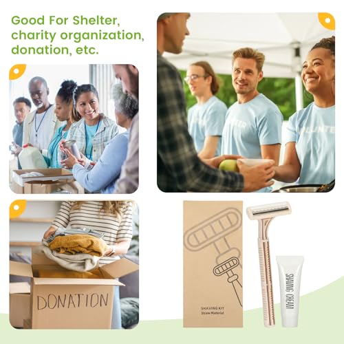 Eco-Friendly Wheat Straw Disposable Shave Kit - 100 Pcs Wheat Straw Razors and Shaving Cream(10g) Bulk, Individually Sealed for Hotel, Airbnb, Camping, Travel, Homeless, Shelters and Charities