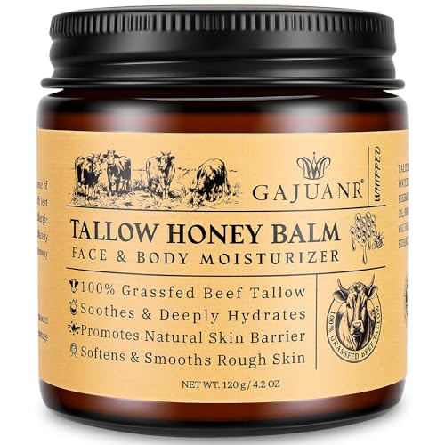 Beef Tallow for Skin: Whipped Beef Tallow Cream for Face & Body, Natural Moisturizing Cream with Honey and Beeswax, Grass-Fed Beef Tallow &Honey Blend, Lightweight Hydration for Dry Skin, 4.2Oz