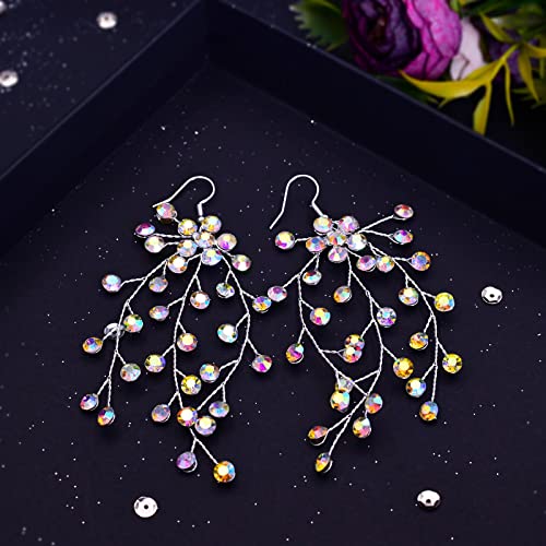 Multicolored Rhinestone Bridal Tiara Set with Necklace & Earrings - Wedding Hair Accessories