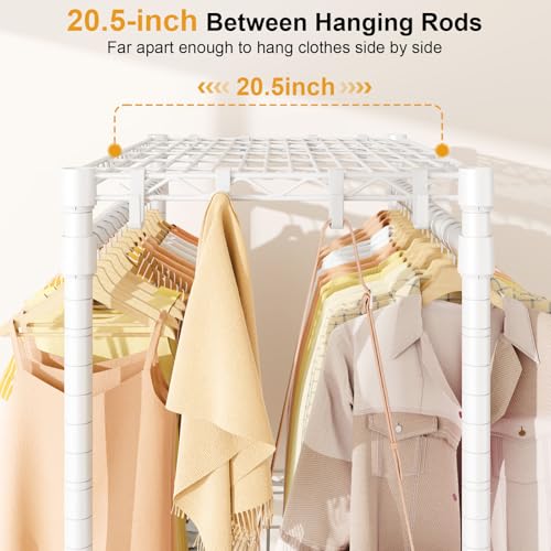 ULIFHOME P5 Rolling Clothes Rack White - Heavy Duty Garment Organizer with Adjustable Shelves & Double Rods