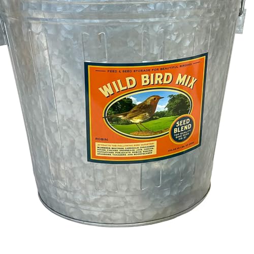 Galvanized Steel Bird Seed Storage Bin with Locking Lid & Scoop - Rustic Farmhouse Design, 16.5 Quarts / 25 Pounds Capacity