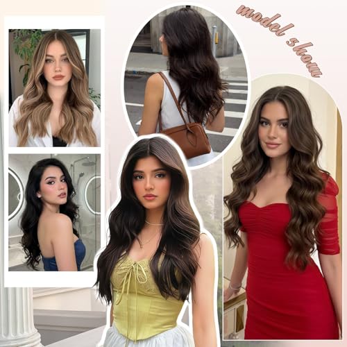 Dark Brown 24 Inch Clip-In Wavy Hair Extensions - 6PCS Long Hairpieces for Women