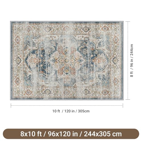 Navy 8x10 Area Rug - Washable Non-Slip Vintage Living Room Carpet