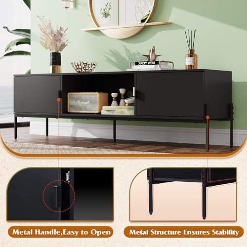 58-Inch TV Stand for 55-65 Inch TVs - Black Media Console with Metal Legs