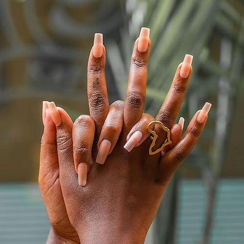 Allkem Soft Gel Nail Tips - Medium Long Square Nail Extensions Kit - 12 Sizes Long Full Cover Nails - Nude (504 Pieces)