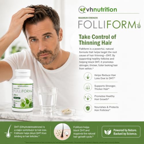 VH Nutrition FOLLIFORM DHT Blocker for Men & Women - 1500mg, Pack of 2, 60 Capsules Each