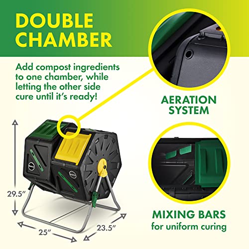 Dual Chamber Compost Tumbler 2x18.5 Gal Outdoor Garden Bin with Sliding Doors