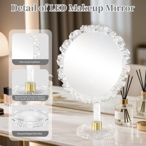 MOUIND 12-Inch Lighted LED Makeup Mirror with 3 Color Modes & Dimmable Brightness - Size 12"x12"