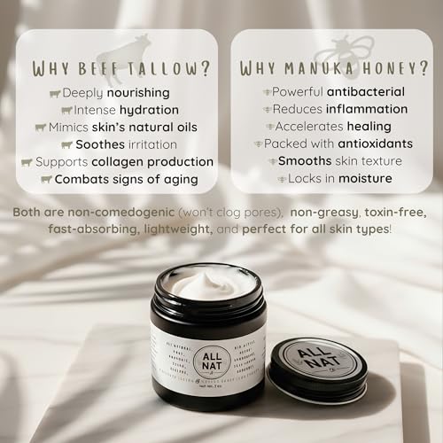 All Nat 7-Pack Whipped Grass-Fed Tallow Cream + Body Butter Sample Size Gift Set - .5 oz Travel Tins - SCENTED and Unscented - Hydrating, Clean Beauty Moisturizer for Sensitive Skin, Natural Skincare