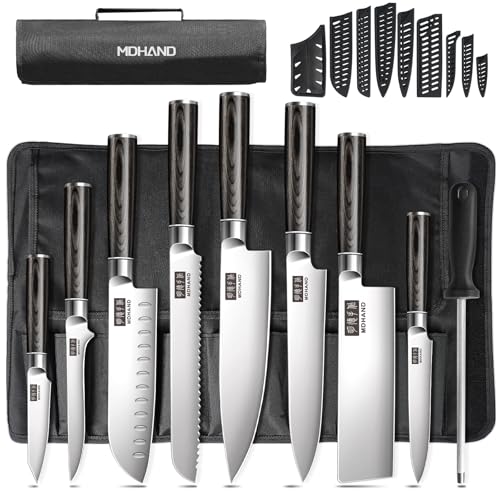 9PCS Chef Knife Set with Roll Bag - Ultra Sharp Japanese Kitchen Knives
